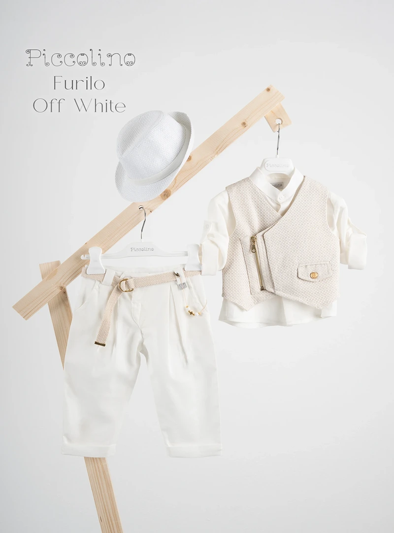 BFA23S01-FURILO-OFFWHITE-PICCOLINO-2025 Βαπτιστικό κοστούμι Piccolino Furilo σε χρώμα Off White - Image 1