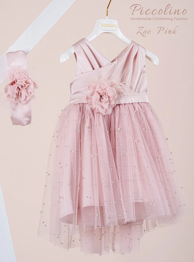 DR25S154-ZOE-PINK-PICCOLINO-2026-B Βαπτιστικό φόρεμα Piccolino Zoe Pink - Image 1