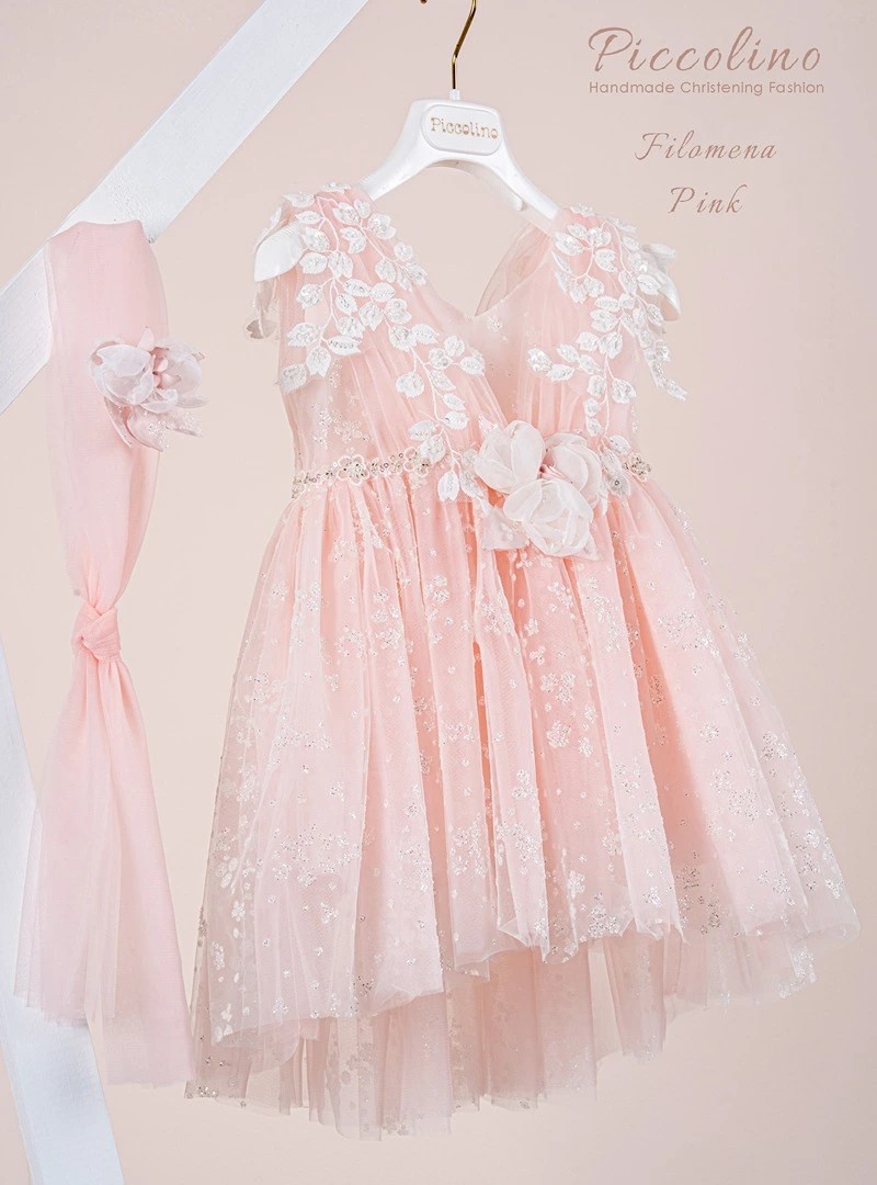 DR25S158-FILOMENA-PINK-PICCOLINO-2026-B Βαπτιστικό φόρεμα Piccolino Filomena Pink - Image 1